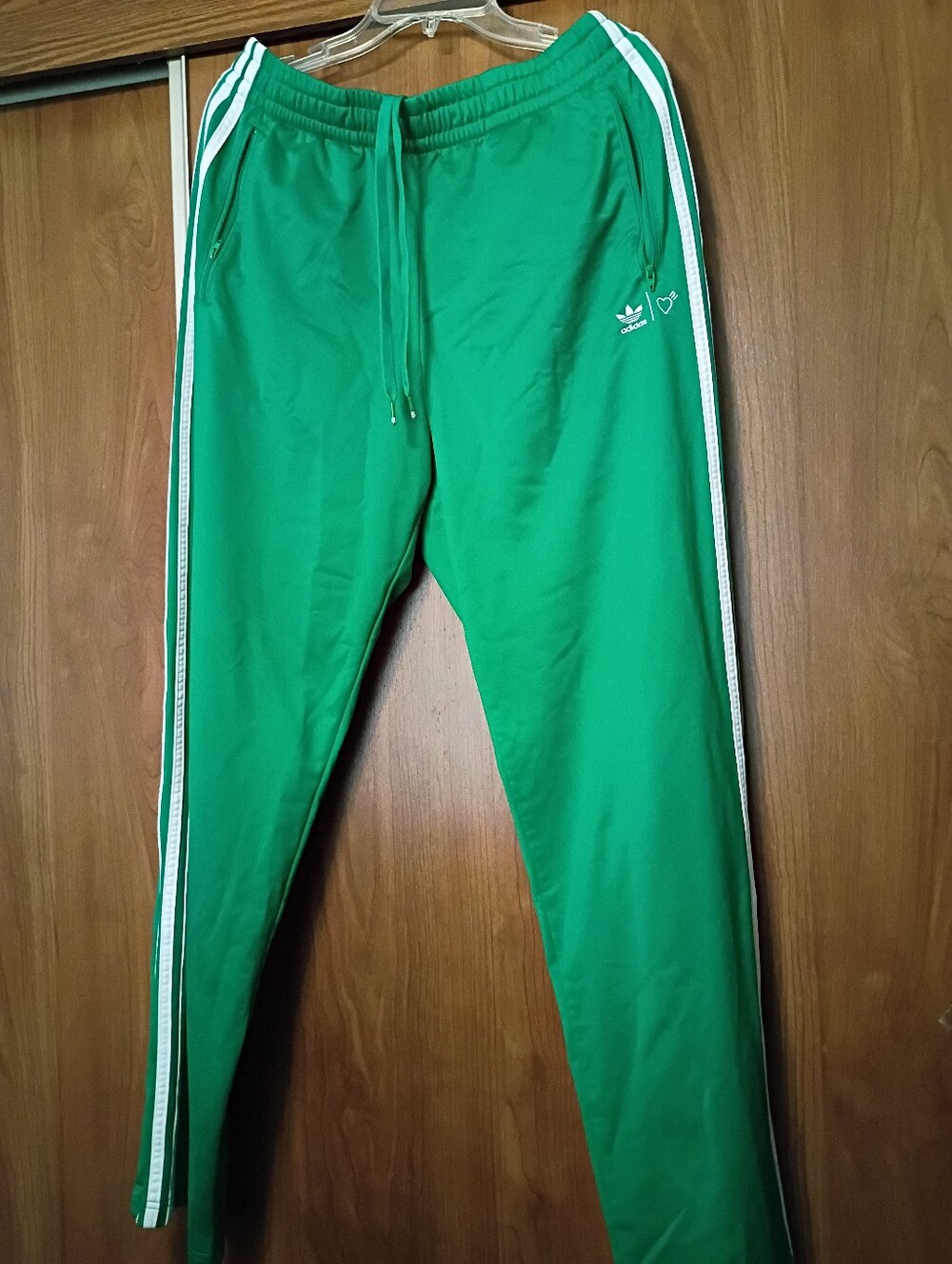Men's Adidas Green Joggers with White Side Stripes